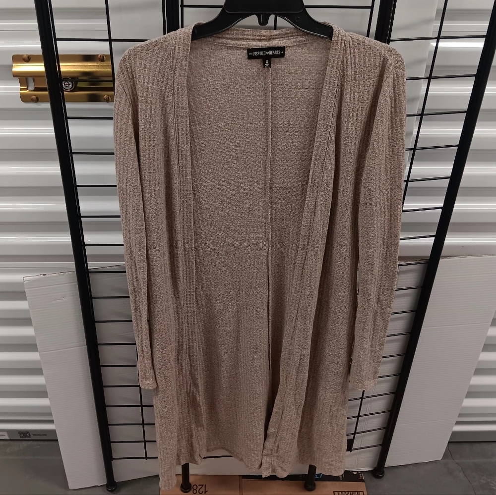 Inspired Hearts Women's Light Brown Beige Lightweight Cardigan Sweater